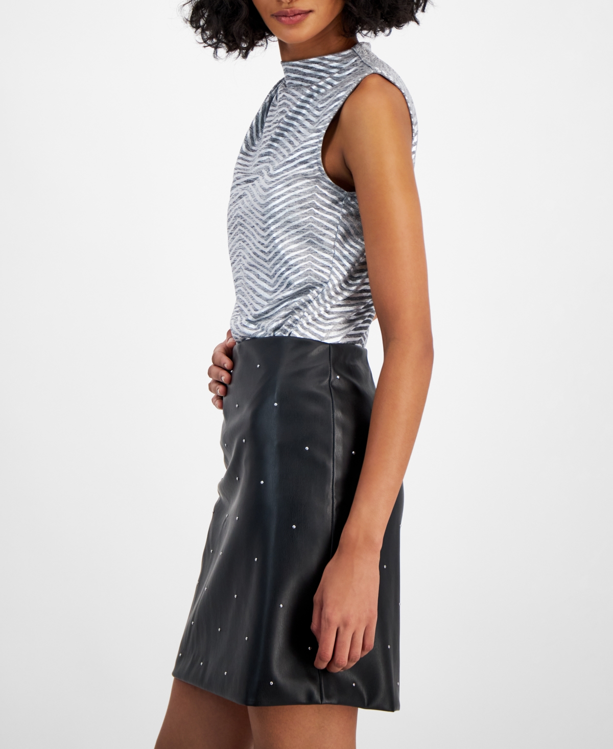 Bar Iii Women's Studded Faux-Leather Mini Skirt, Created for Macy's
