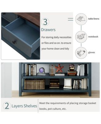 Pine Frame Console Table with Open Shelves, Retro Design