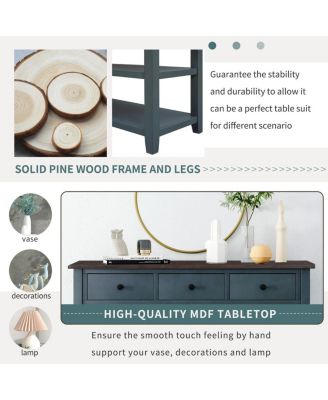 Pine Frame Console Table with Open Shelves, Retro Design