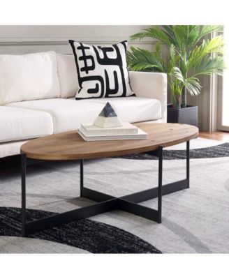 48.8" Oval Fir Wood Coffee Table with Black Metal Frame, Modern Minimalist Design for Living Room or Lounge