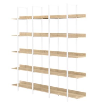 Vintage Industrial 5 Tier Bookcase, White Metal Frame