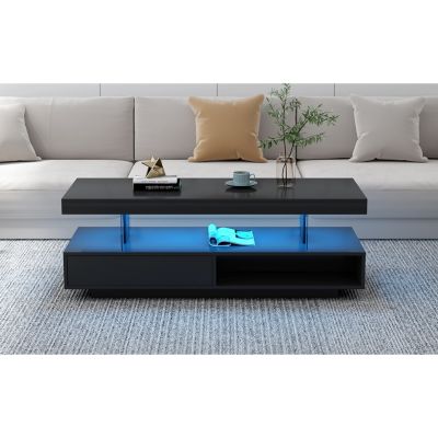 LED Coffee Table With Storage and Display Shelves