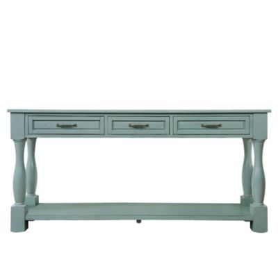 63" Wood Console Table with Drawers & Shelf
