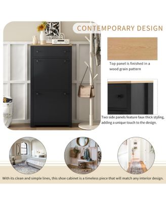 Streamdale 2-Drawer Entryway Shoe Organizer, Wood Grain Top