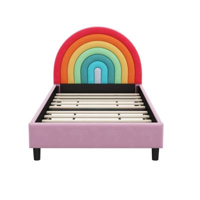 Twin Platform Bed with Colorful Rainbow Design