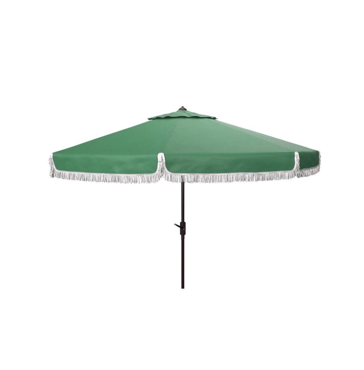 Milan Fringe 9Ft Crank Outdoor Push Button Tilt Umbrella - Pacific blue