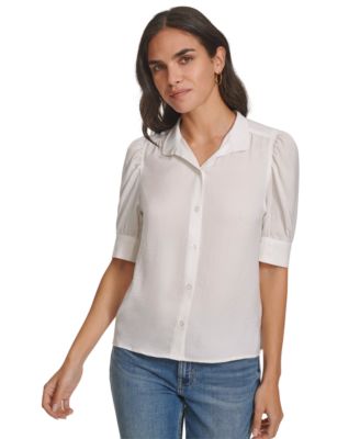 Calvin Klein Jeans - Petite Puff-Sleeve Button-Front Shirt