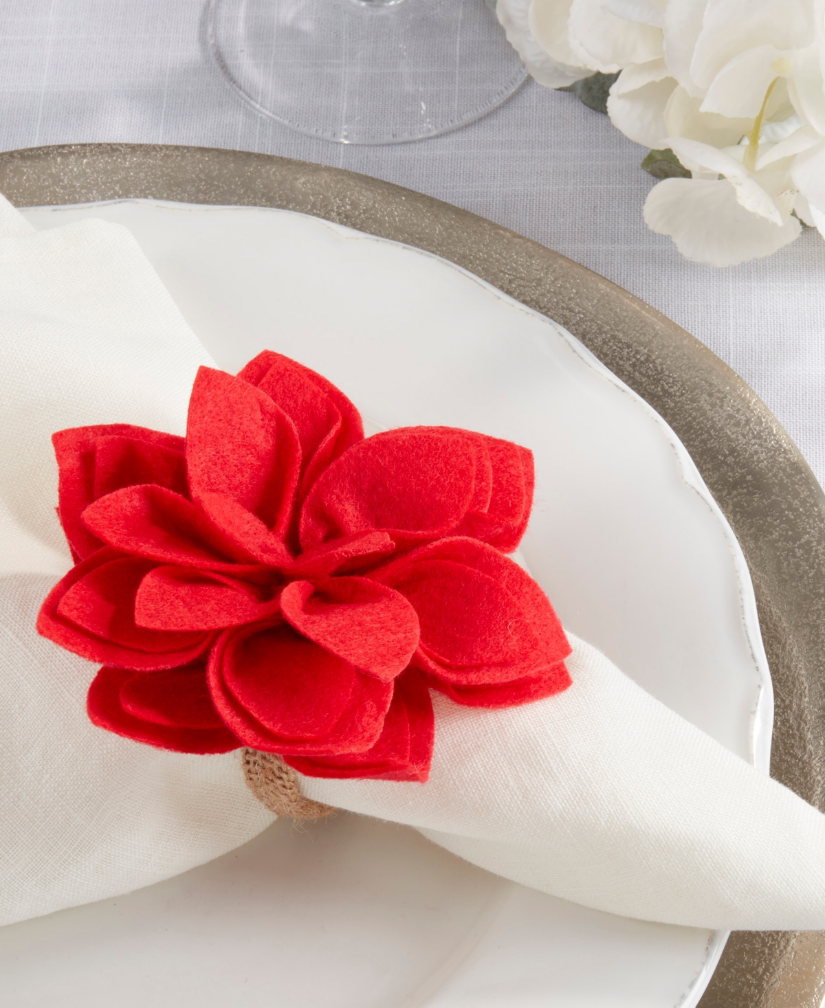 Saro Lifestyle Felt Blossom Napkin Ring Set Of 4,set In Aqua