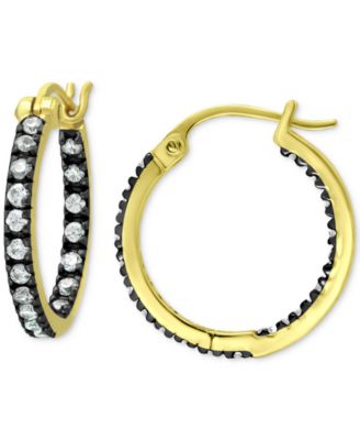 18mm Cubic Zirconia with Black Rhodium Round Inside Outside Hoop Earringss, 18K Gold over Silver