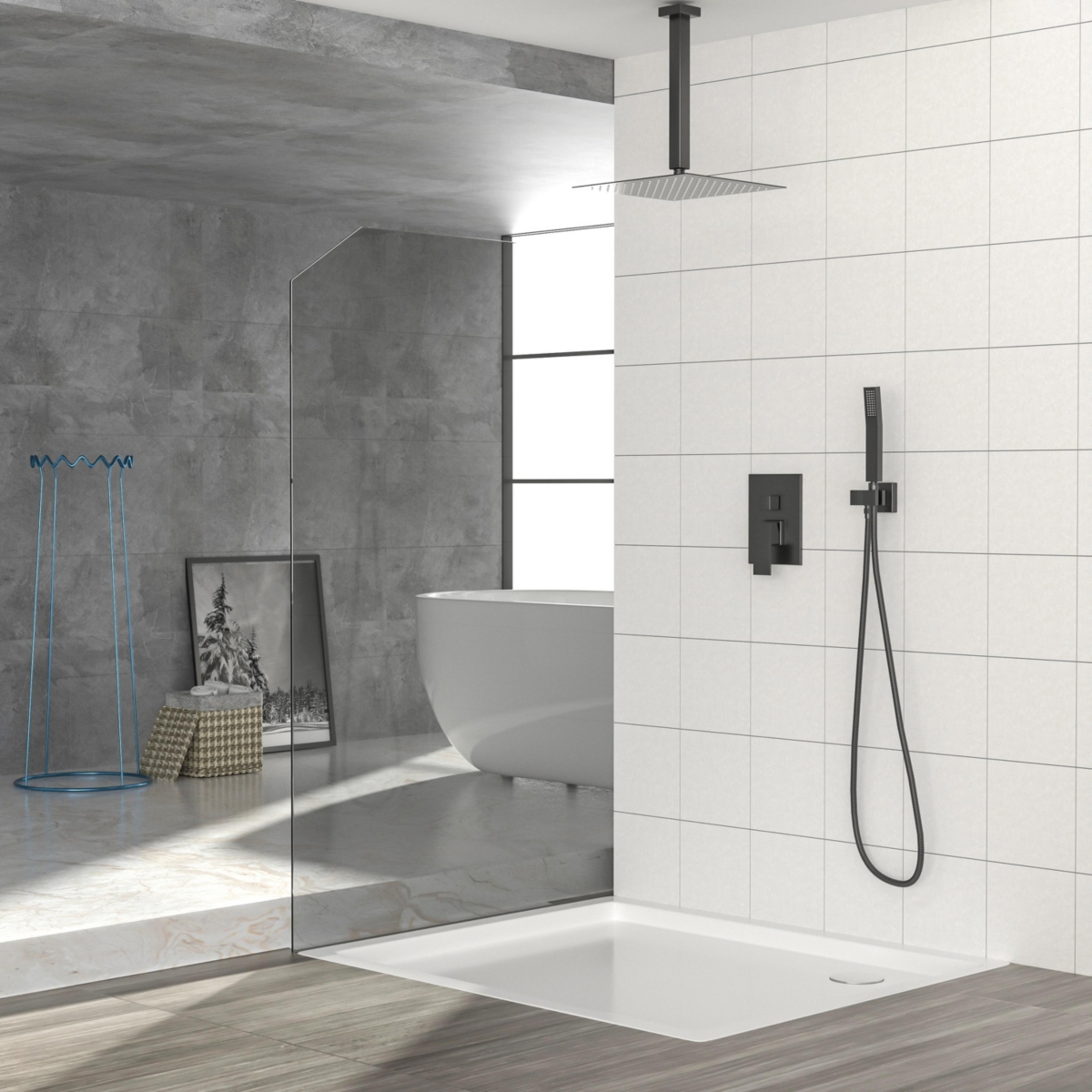 10&#x22; Rain Shower Head Systems, Matte Black, Ceiling Mounted Shower - Matte black
