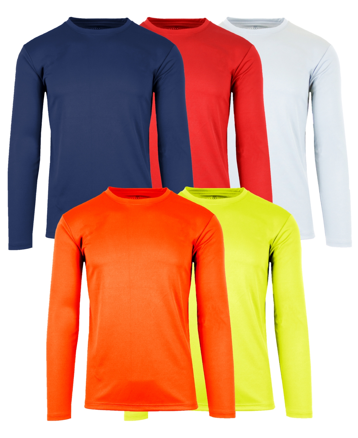 Galaxy By Harvic Men's Long Sleeve Moisture-wicking Performance Crew Neck Tee -5 Pack In Red Multi 2