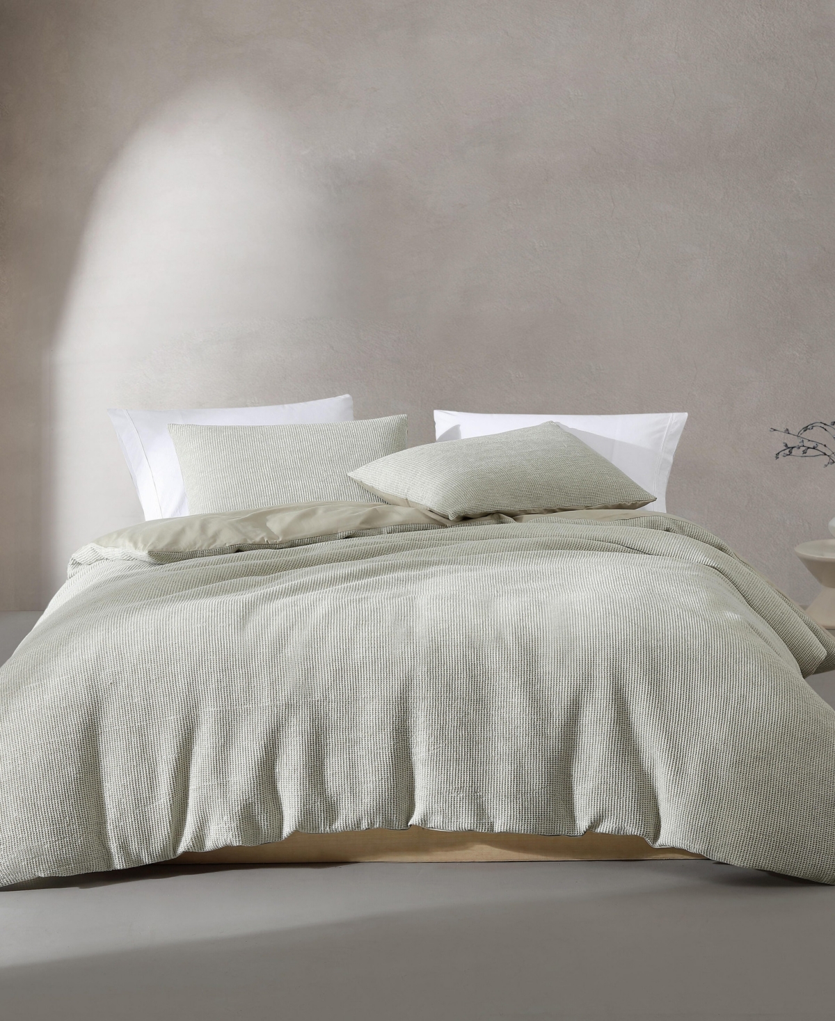 Calvin Klein Microwaffle Melange 3 Piece Duvet Cover Set, King In Pale Green