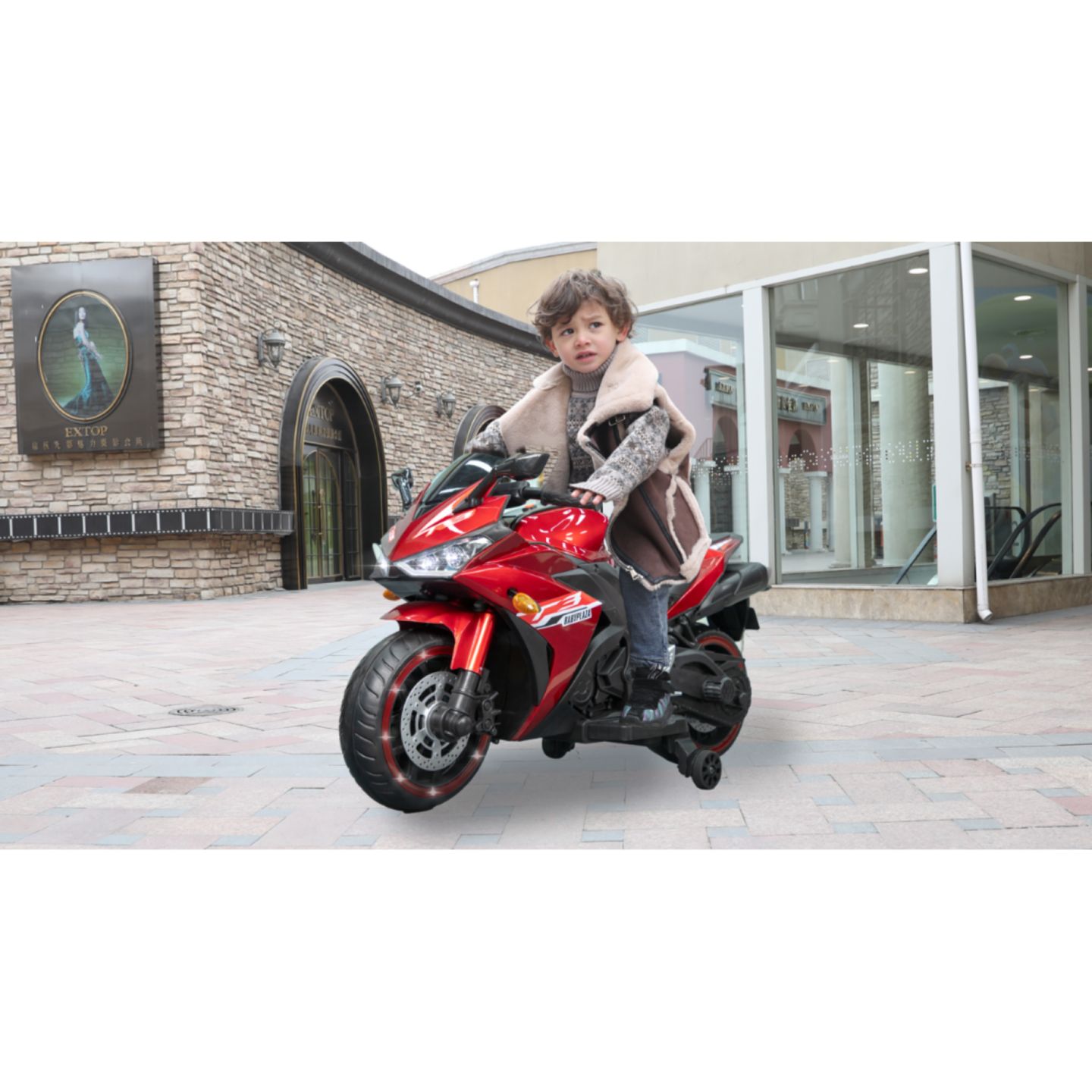 Детская игрушка Streamdale Furniture 12V Kids Ride-On Motorcycle with Training Wheels and Built-In Music, 3–7 лет, цвет: Красный — фото 9