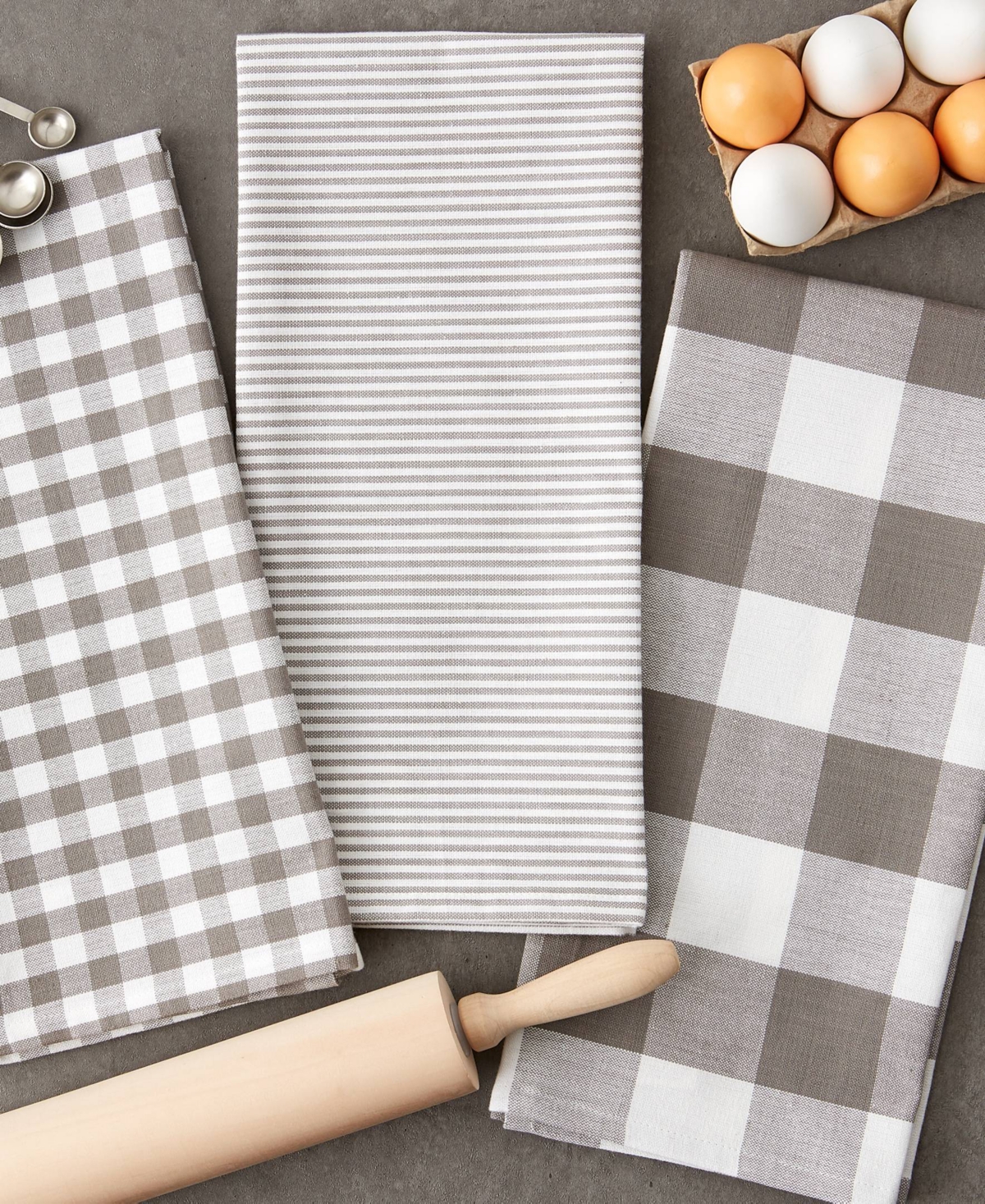Design Imports Gingham Check Kitchen Collection, Gray, Dishtowel Set In Gray