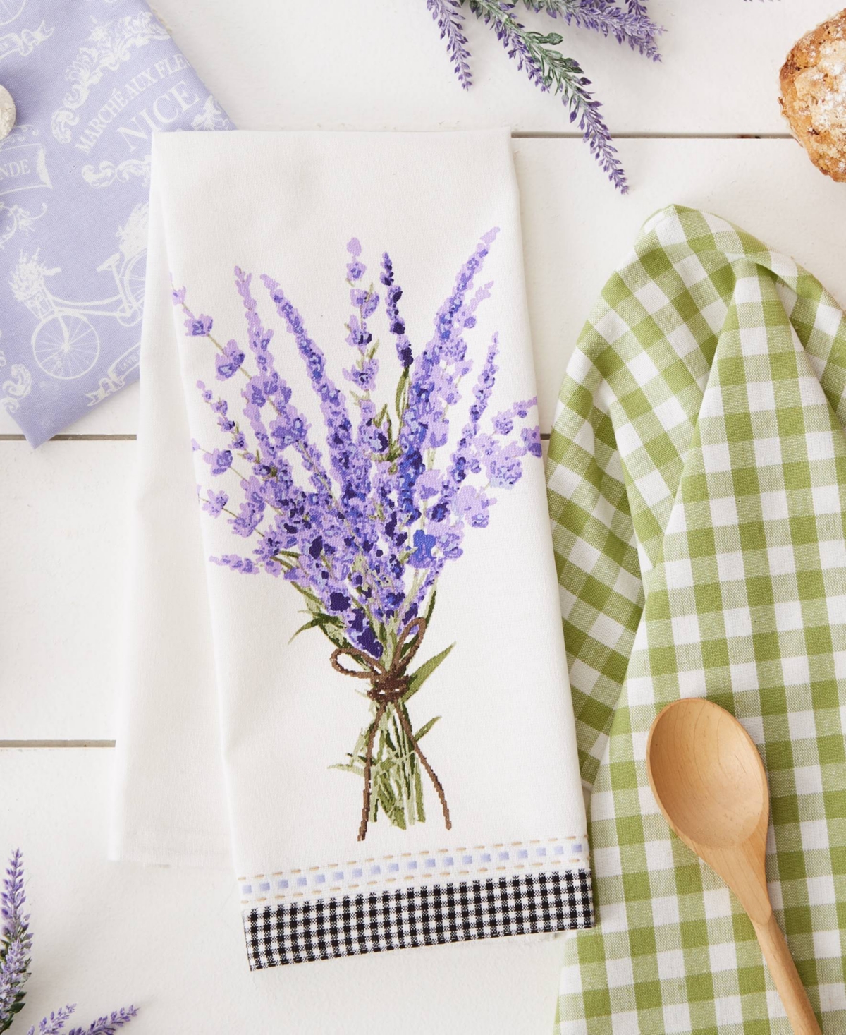 Design Imports Cotton Kitchen Towel Set Lightweight Fast-drying Dish Towels, 18x28", Lavender Bouquet, 3 Piece In Lavender Bouquet