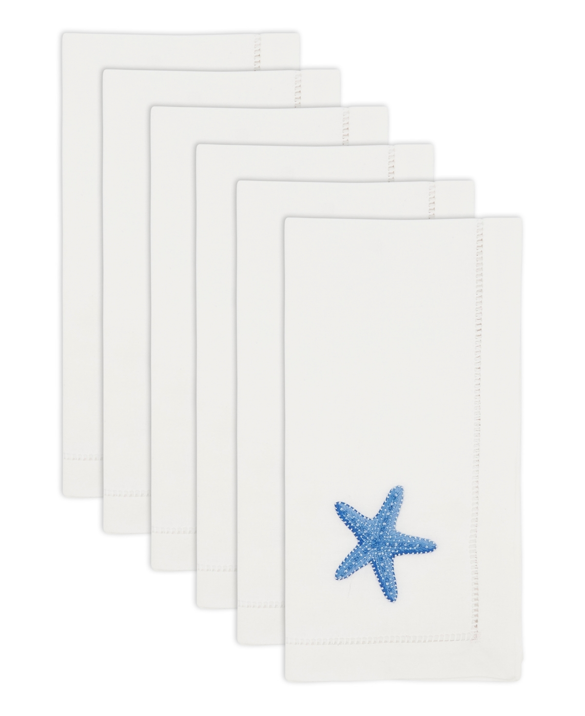 Saro Lifestyle Embroidered Starfish Serenade Napkin Set Of 6, 20"x20" In White