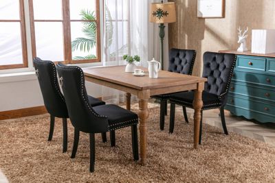Contemporary Velvet Dining Chairs, Black, 2-Pcs Set