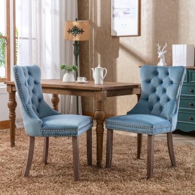 Modern Velvet Dining Chairs 2-PCS Set, Light Blue