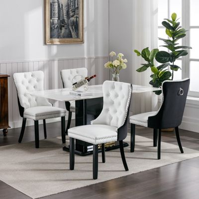 Contemporary PU & Velvet Dining Chair Set