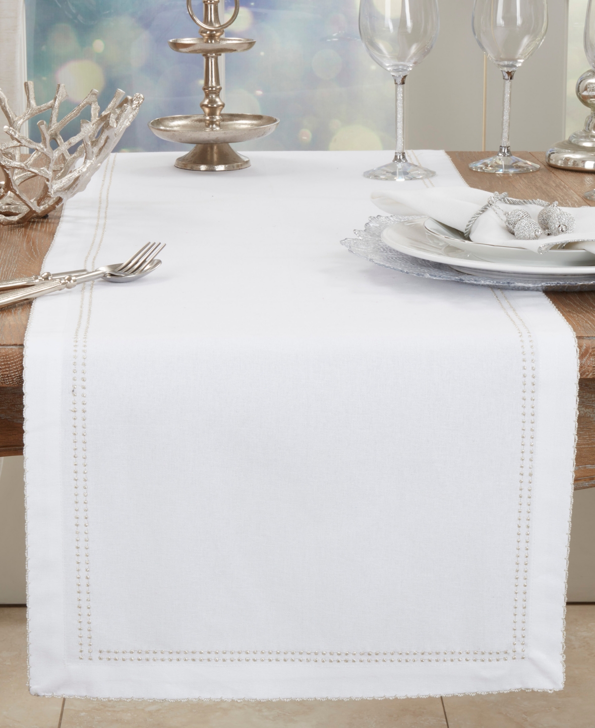 Saro Lifestyle Detailed Edge Embroidery Table Runner, 16"x72" In Gold