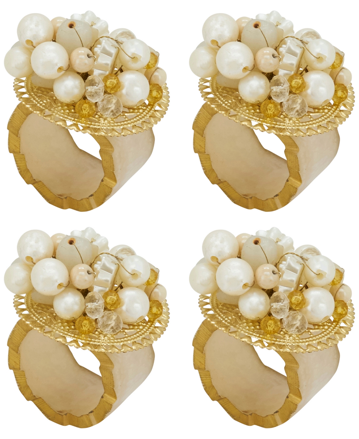 Saro Lifestyle Beaded Radiance Resin Napkin Ring Set Of 4 In Ivory