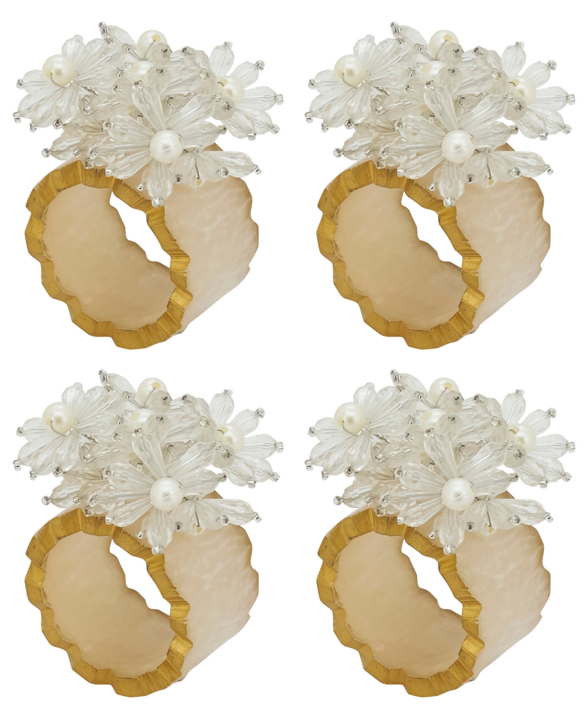 Saro Lifestyle Beaded Petal Delight Resin Napkin Ring Set Of 4, In Aqua