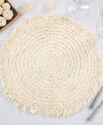 Rustic Raffia Fringe Placemat Set of 4, 14"x14"