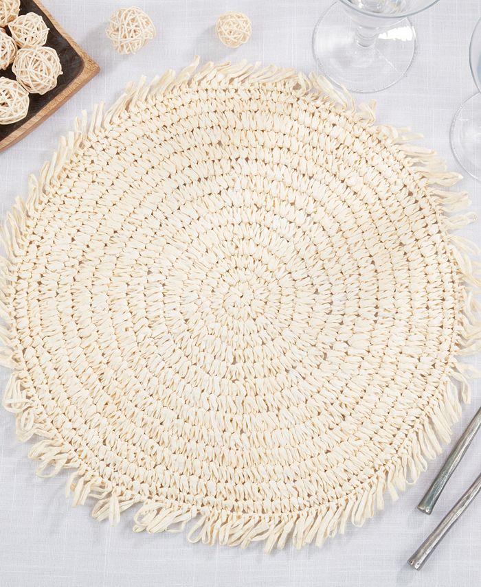 Saro Lifestyle Rustic Raffia Fringe Placemat Set of 4, 14