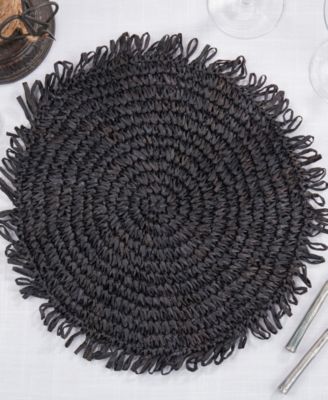 Rustic Raffia Fringe Placemat Set of 4, 14"x14"