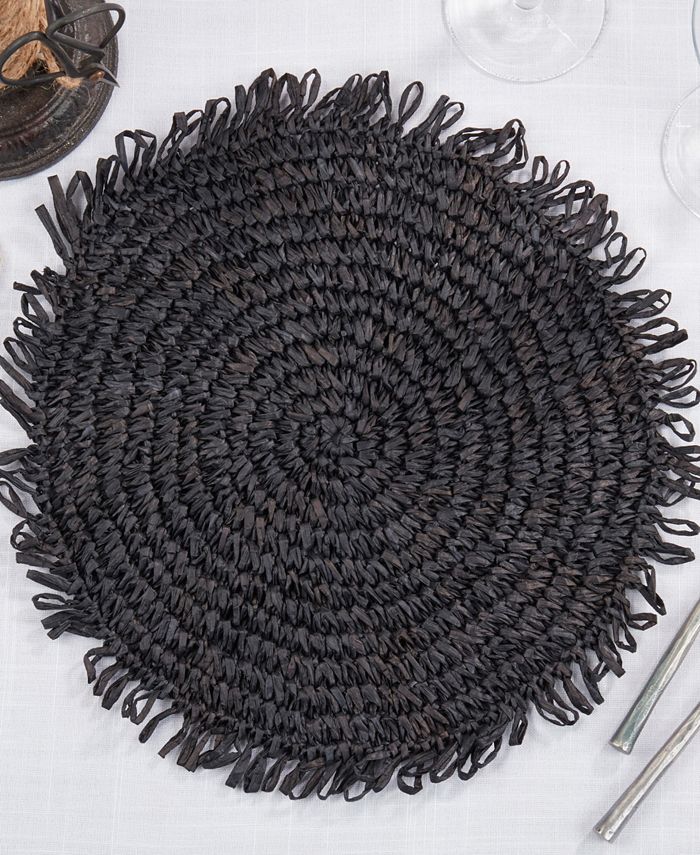 Saro Lifestyle Rustic Raffia Fringe Placemat Set of 4, 14