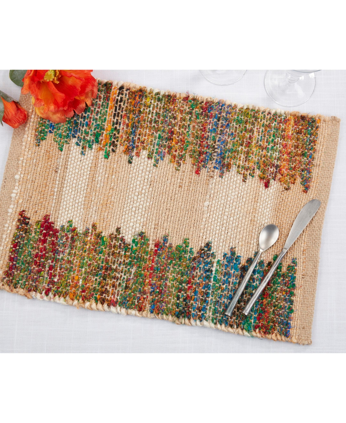 Saro Lifestyle Rainbow Rhythm Banded Placemat Set Of 4, 14"x20" In Multi