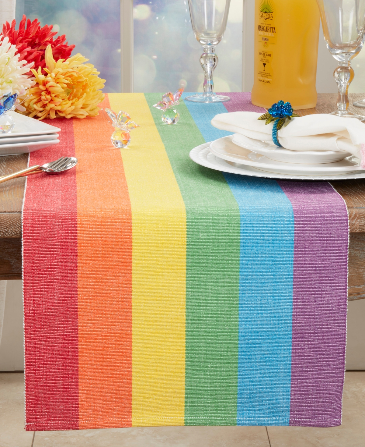 Saro Lifestyle Rainbow Stripe Delight Table Runner, 16"x72" In Multi