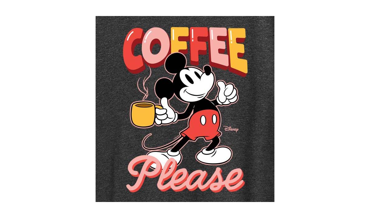 Hybrid Apparel Trendy Plus Size Mickey Mouse Coffee Please Graphic T-shirt In Grey