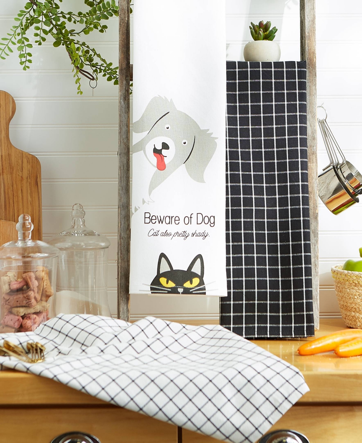 Design Imports Everyday Pets Kitchen Collection Absorbent Dishtowel Set, 18x28", Beware, 3 Count In Beware