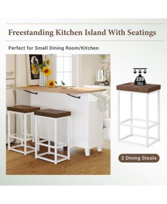 Farmhouse Kitchen Island Set with Drop Leaf and Seating