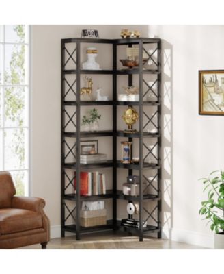 7-Tier Corner Bookcase with Metal Frame for Home Office Storage