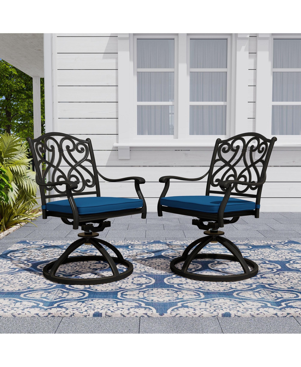 Mondawe Cast Aluminum Outdoor Dining 360° Swivel Chair Armchair with Cushion (Set of 2)