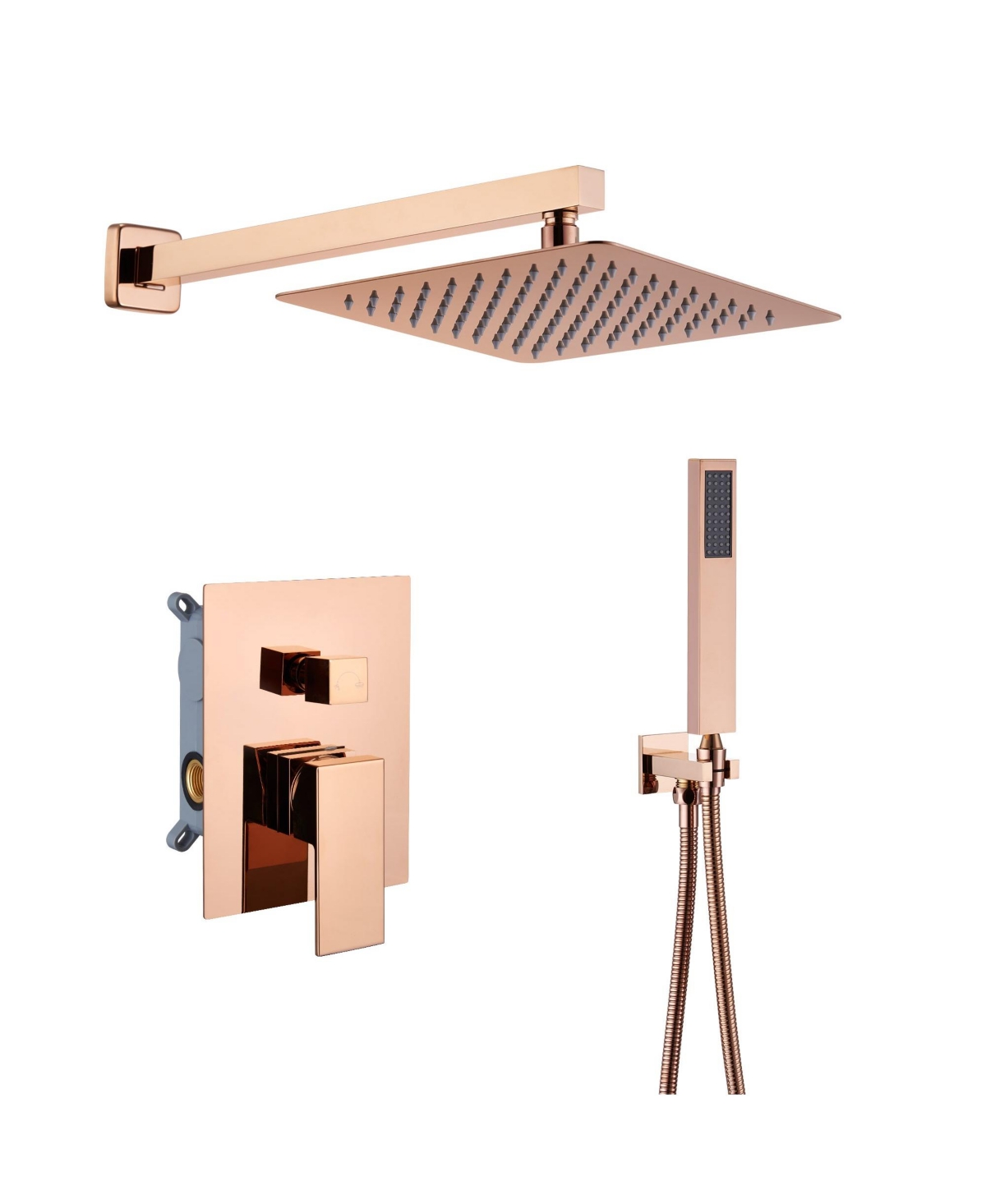 Mondawe High Pressure Square Shower System with Rough-in Valve - Rose gold