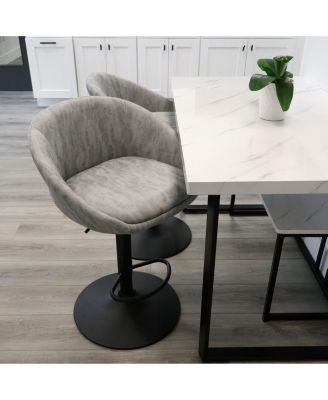 2 Piece Cloth Adjustable Bar Stool Set in Gray with Black Base