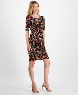 Petite Printed Round-Neck Sheath Dress
