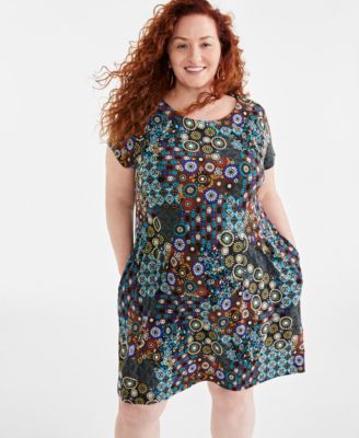 Connected - Plus Size Printed Fit & Flare Dress