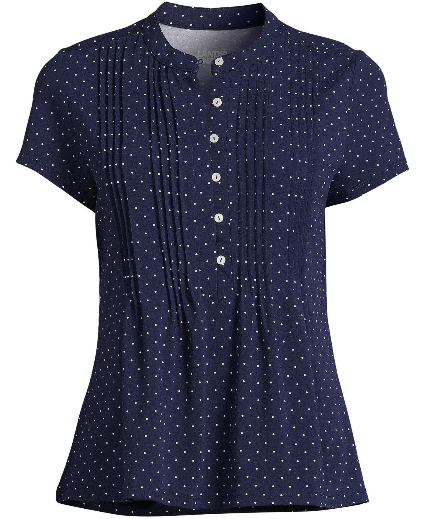 Женский топ Lands' End Lightweight Jersey Button Pintuck, цвет: Морской тёмно-синий — фото 3