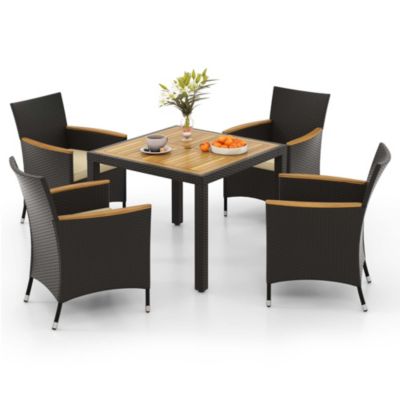 5 PCS Patio Dining Table Set for 4 Rattan Conversation Set with Umbrella Hole