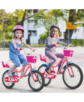 14 Inches Kids Bicycle w/ Doll Chair & Basket Kids Bike w/ Training Wheels Pink