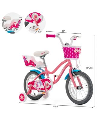 14 Inches Kids Bicycle w/ Doll Chair & Basket Kids Bike w/ Training Wheels Pink