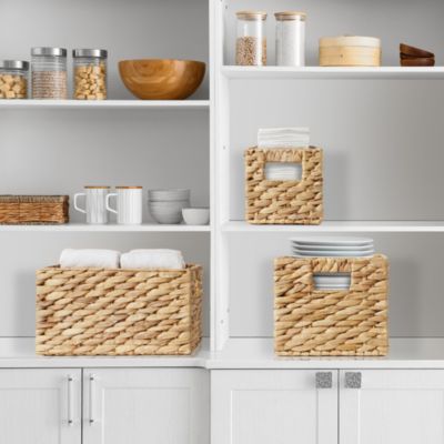 Set of 3 Water Hyacinth Storage Baskets with Handles - Small, Medium, and Large Woven Nesting Storage Bin Organizers for Shelves