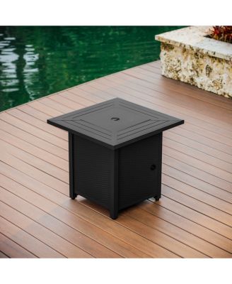 28" Wicker Rattan Fire Pit Table - Grey