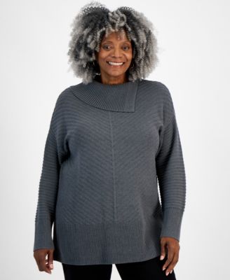 Style & Co - Petite Envelope-Neck Side-Slit Tunic Sweater