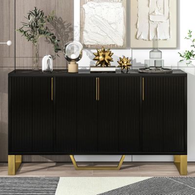 Modern Kitchen Cabinet Sideboard with Doors, Metal Accents, Adjustable Shelves