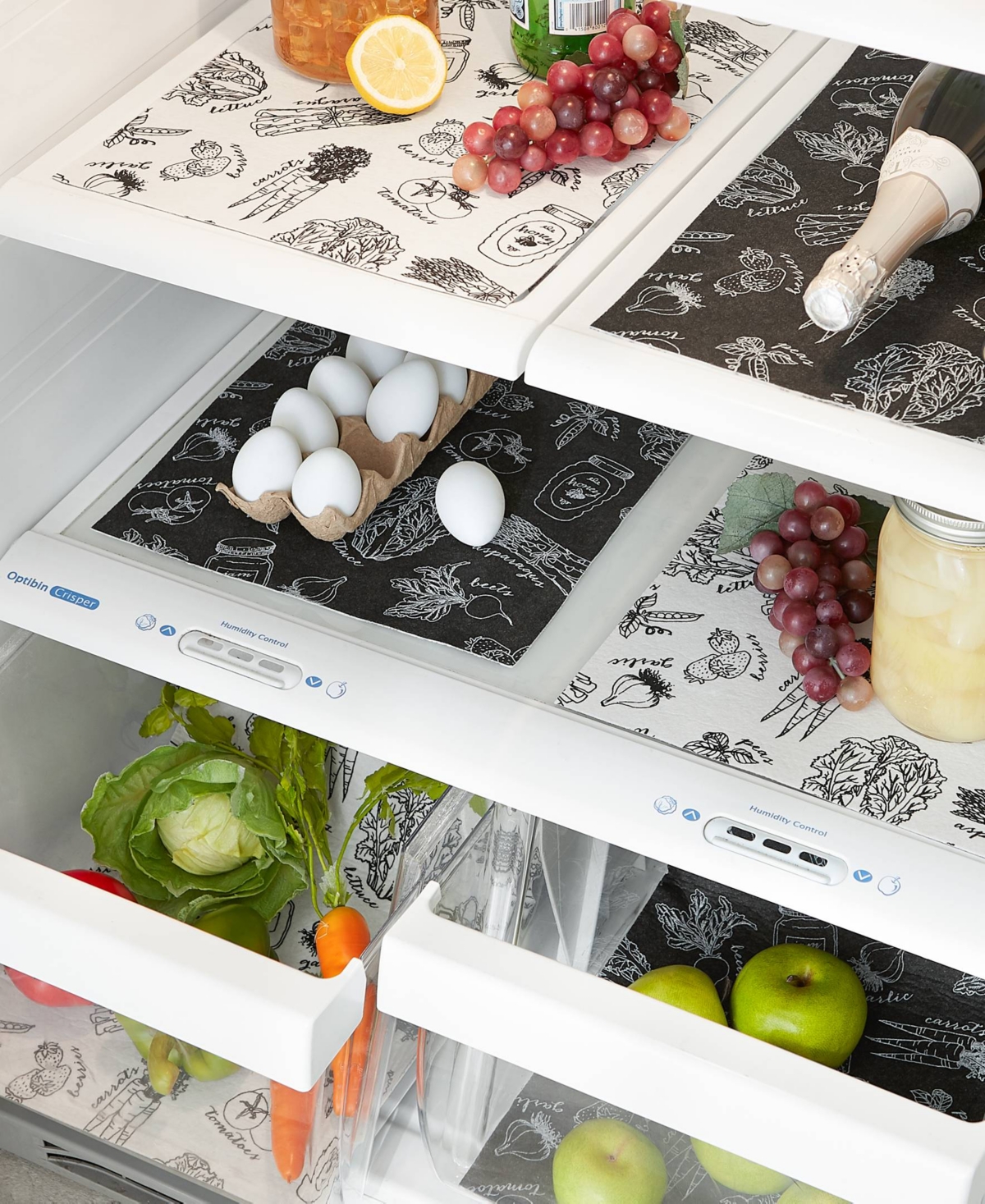 Design Imports Fridge Liner Collection Non-adhesive, Cut To Fit, 12x24", Black Market Print, 6 Piece In Black Market Print
